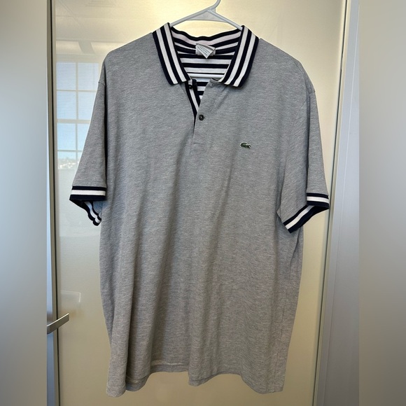Lacoste Other - Lacoste Brushed Pique Gray Polo Stripes Collar and Sleeves Size 3XL